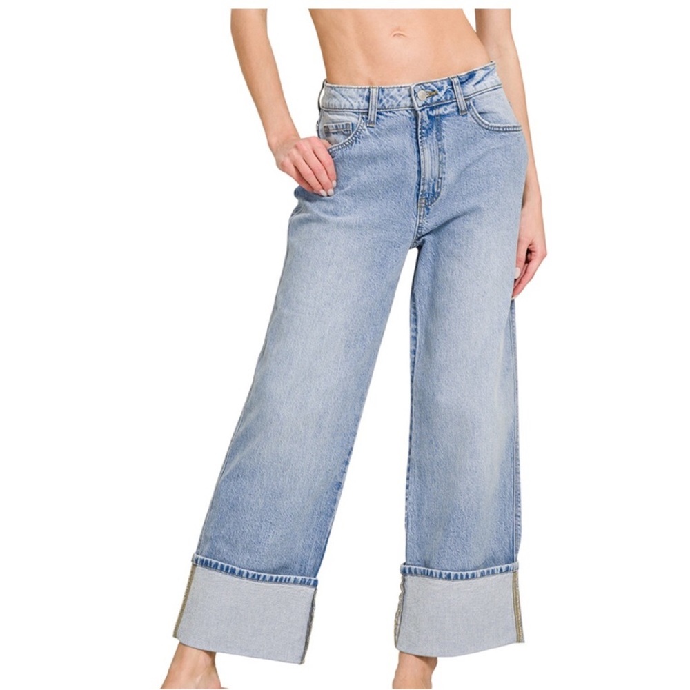 NEW! 174 💕 Zenana Women's Blue Wide-Leg Jeans